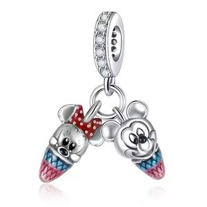 NWOT Mickey & Minnie Ice Cream Dangle Charm Pendant Sterling Silver 925